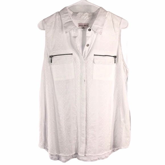 White Sleeveless Button Down Shirt - Picture 1 of 11